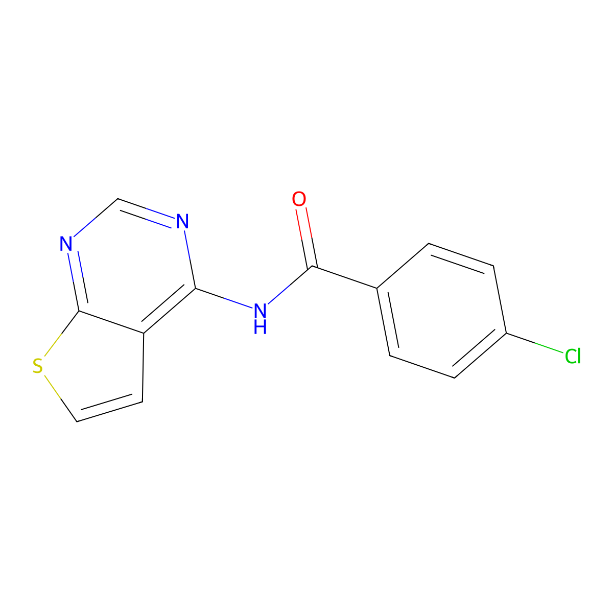 4-chloro-N-(thieno[2,3-d]pyrimidin-4-yl)benzamide molecular structure, CAS 1003159-58-7