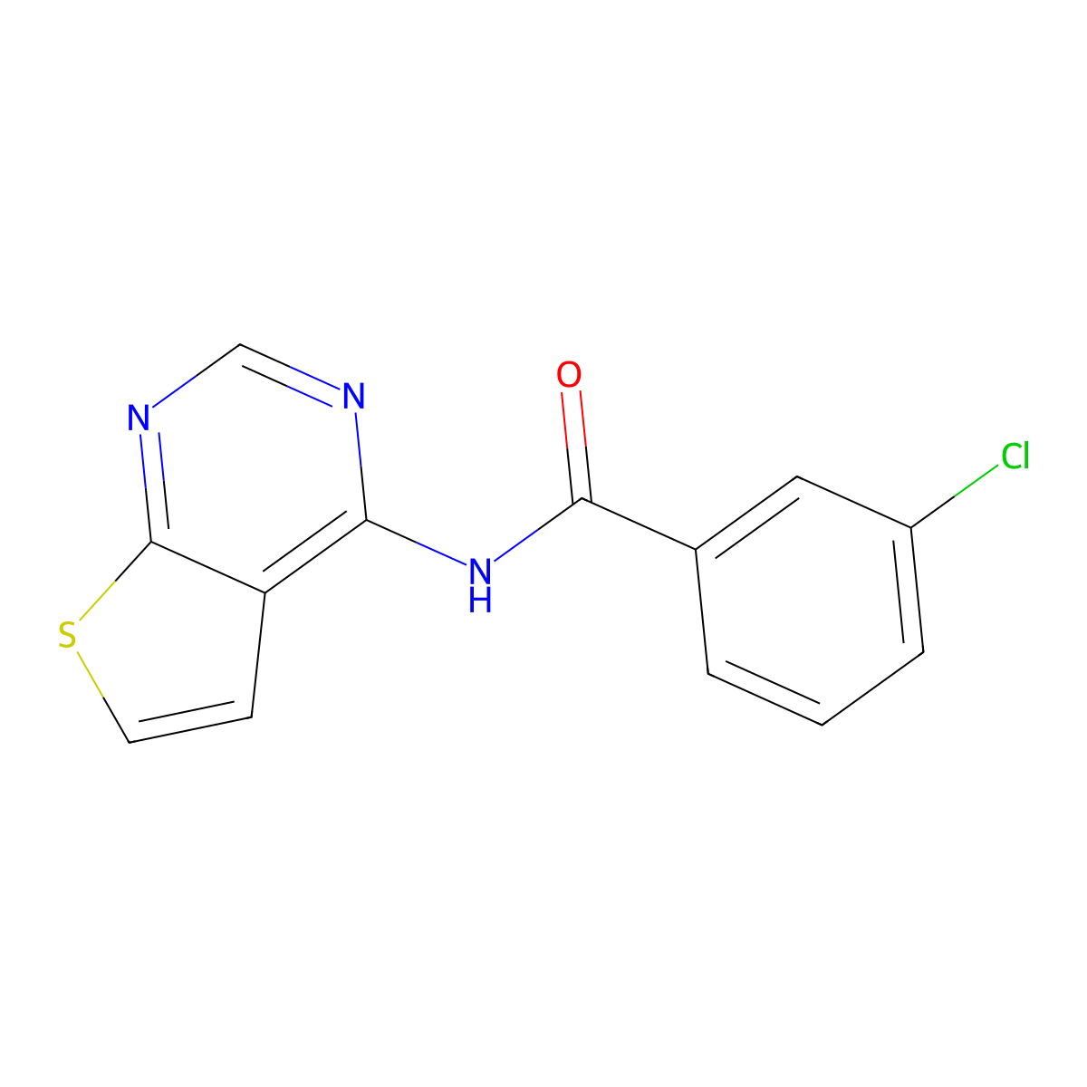 3-chloro-N-(thieno[2,3-d]pyrimidin-4-yl)benzamide molecular structure, CAS 1003159-68-9