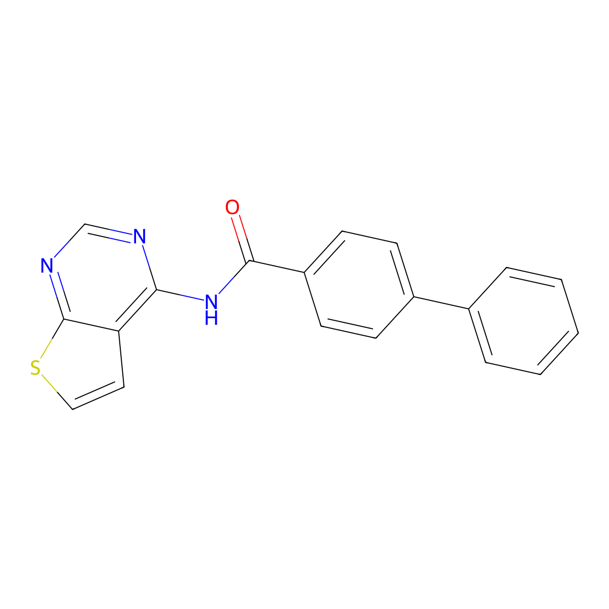N-(thieno[2,3-d]pyrimidin-4-yl)-[1,1'-biphenyl]-4-carboxamide molecular structure, CAS 1003159-80-5