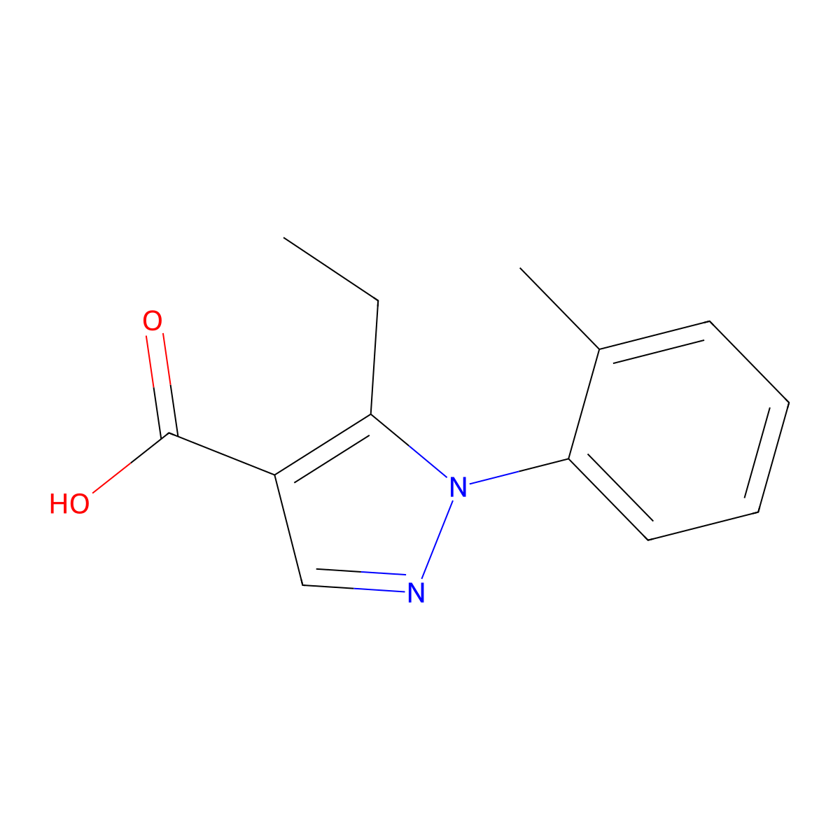 5-ethyl-1-(2-methylphenyl)-1H-pyrazole-4-carboxylic acid molecular structure, CAS 1003177-35-2