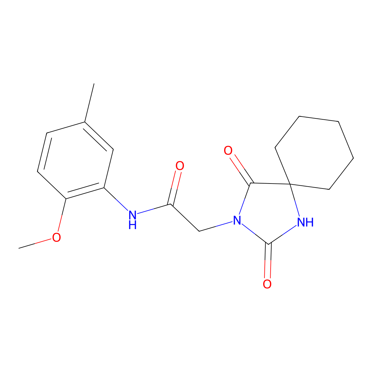 2-(2,4-dioxo-1,3-diazaspiro[4.5]dec-3-yl)-N-(2-methoxy-5-methylphenyl)acetamide molecular structure, CAS 1003231-55-7