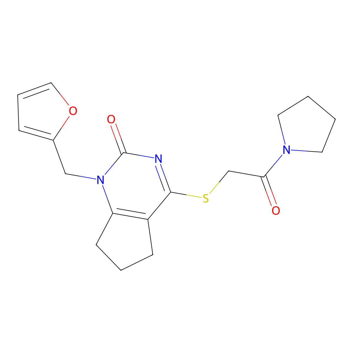 1-(furan-2-ylmethyl)-4-(2-oxo-2-pyrrolidin-1-ylethyl)sulfanyl-6,7-dihydro-5H-cyclopenta[d]pyrimidin-2-one molecular structure, CAS 1003254-24-7