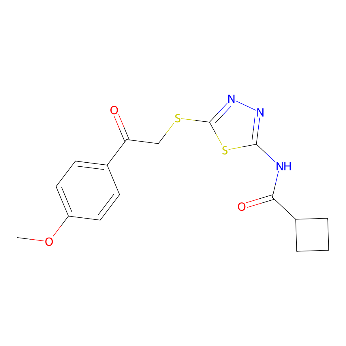 N-[5-[2-(4-methoxyphenyl)-2-oxoethyl]sulfanyl-1,3,4-thiadiazol-2-yl]cyclobutanecarboxamide molecular structure, CAS 1003277-38-0