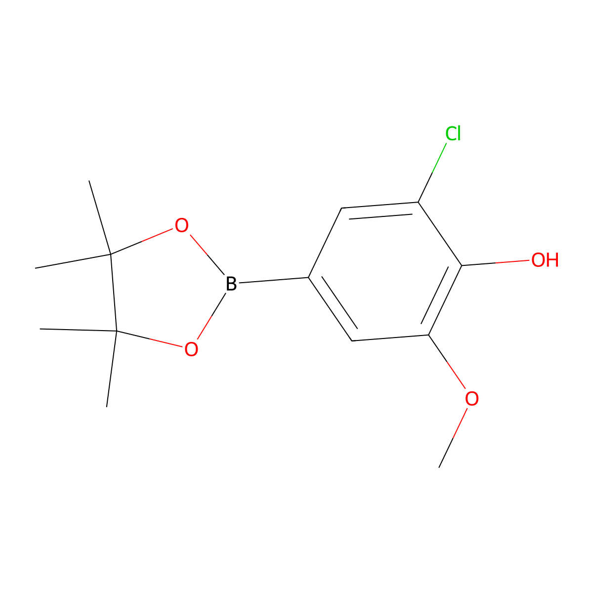 2-Chloro-6-methoxy-4-(4,4,5,5-tetramethyl-1,3,2-dioxaborolan-2-yl)phenol molecular structure, CAS 1003298-84-7