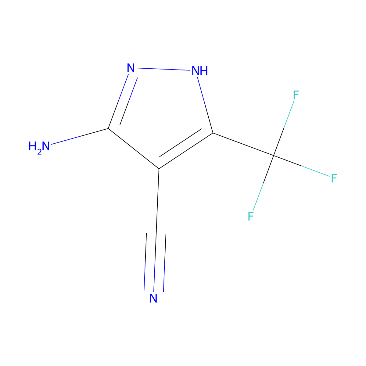 5-Amino-3-(trifluoromethyl)-1H-pyrazole-4-carbonitrile molecular structure, CAS 10033-63-3