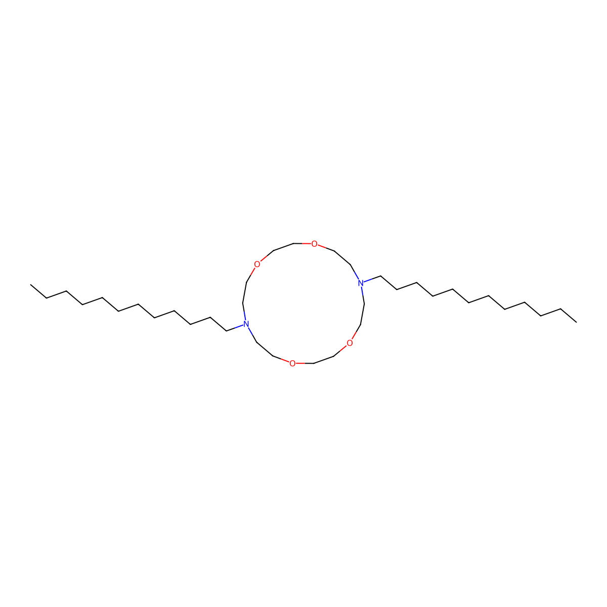 7,16-Didodecyl-1,4,10,13-tetraoxa-7,16-diazacyclooctadecane molecular structure, CAS 100330-77-6