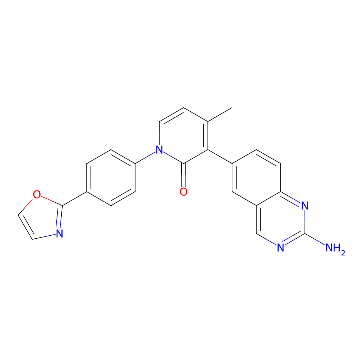 3-(2-aminoquinazolin-6-yl)-4-methyl-1-(4-(oxazol-2-yl)phenyl)pyridin-2(1H)-one molecular structure, CAS 1003311-62-3
