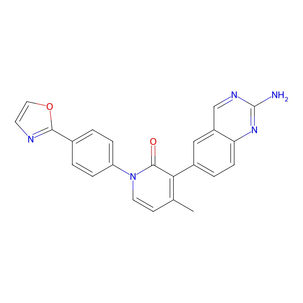3-(2-aminoquinazolin-6-yl)-4-methyl-1-(4-(oxazol-2-yl)phenyl)pyridin-2(1H)-one molecular structure, CAS 1003311-62-3
