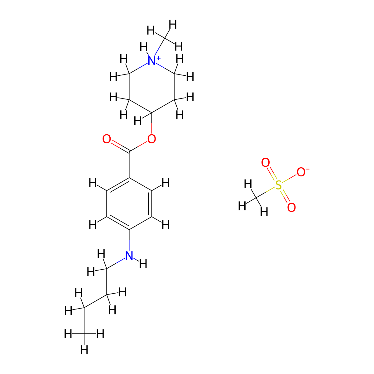 Paridocaine methanesulfonate molecular structure, CAS 100333-38-8