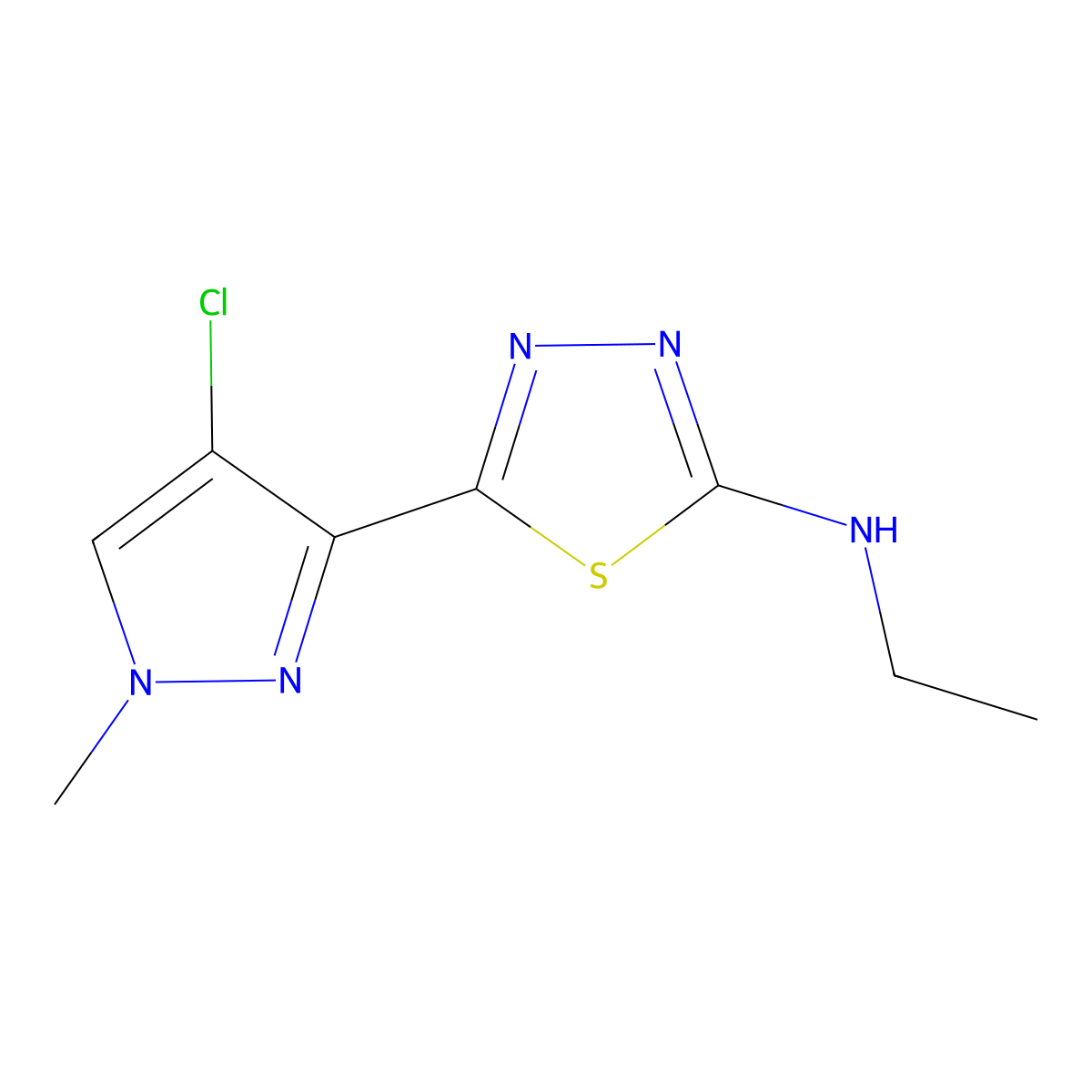 5-(4-chloro-1-methylpyrazol-3-yl)-N-ethyl-1,3,4-thiadiazol-2-amine molecular structure, CAS 1003359-07-6
