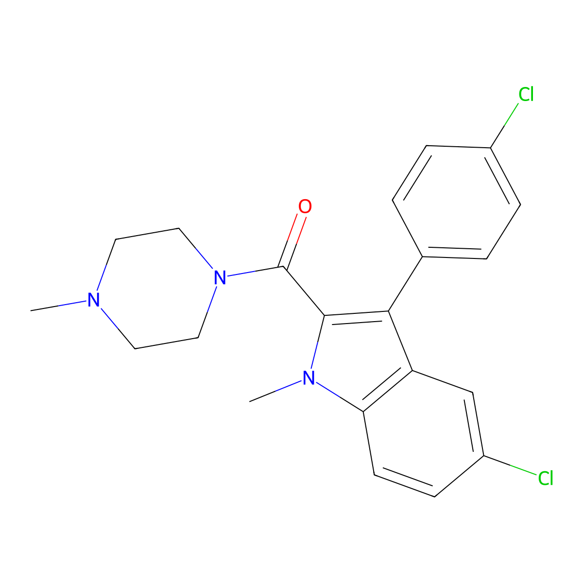 [5-chloro-3-(4-chlorophenyl)-1-methyl-1H-indol-2-yl](4-methylpiperazin-1-yl)methanone molecular structure, CAS 1003395-27-4