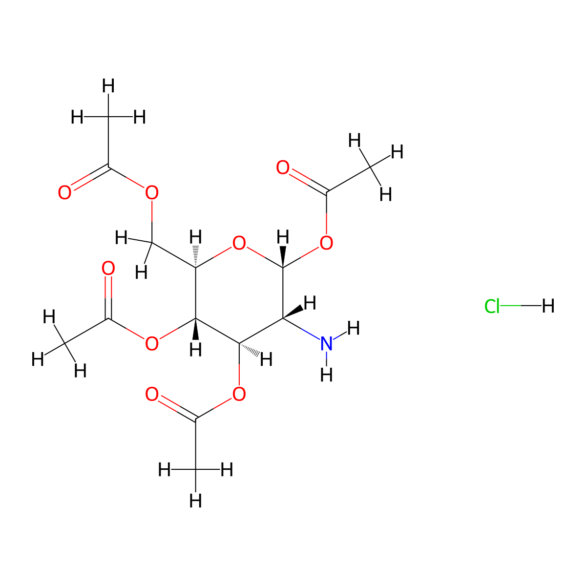 (2R,3R,4R,5S,6R)-6-(Acetoxymethyl)-3-aminotetrahydro-2H-pyran-2,4,5-triyl triacetate hydrochloride molecular structure, CAS 10034-19-2