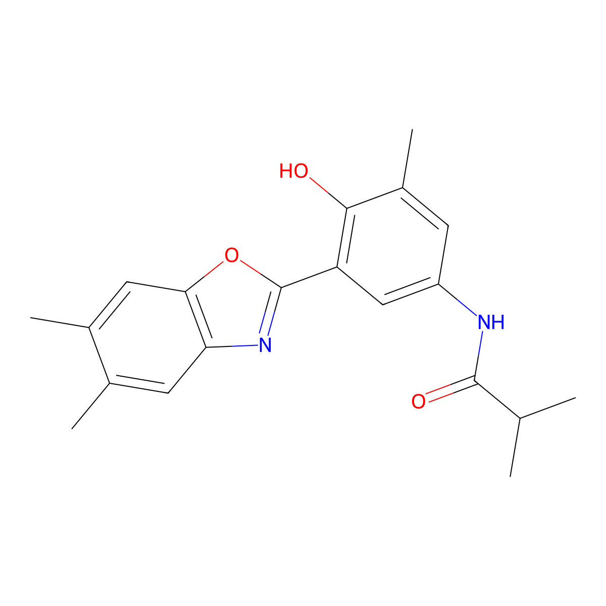 N-[3-(5,6-dimethyl-1,3-benzoxazol-2-yl)-4-hydroxy-5-methylphenyl]-2-methylpropanamide molecular structure, CAS 1003425-28-2