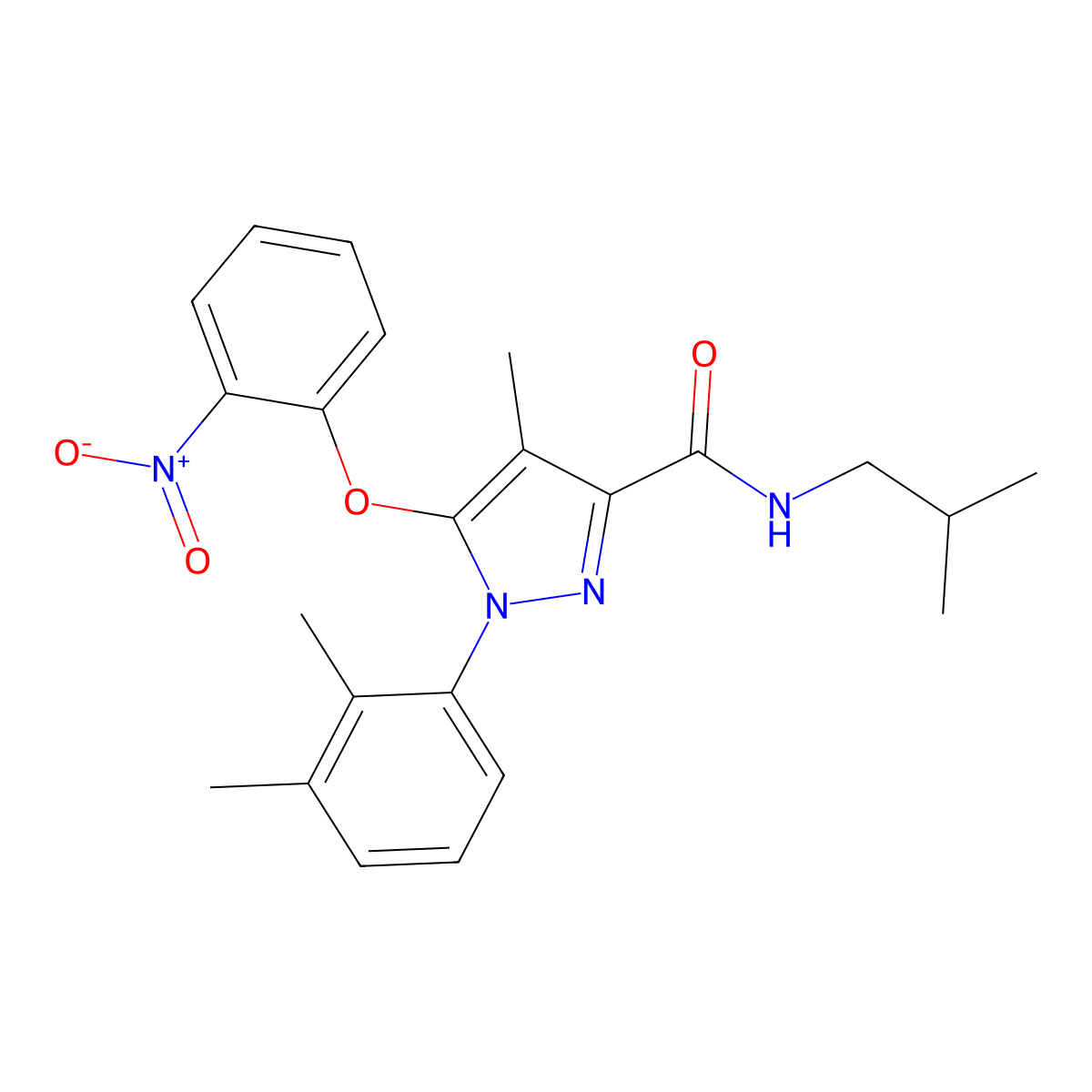 1-(2,3-Dimethylphenyl)-4-methyl-N-(2-methylpropyl)-5-(2-nitrophenoxy)-1H-pyrazole-3-carboxamide molecular structure, CAS 1003454-49-6