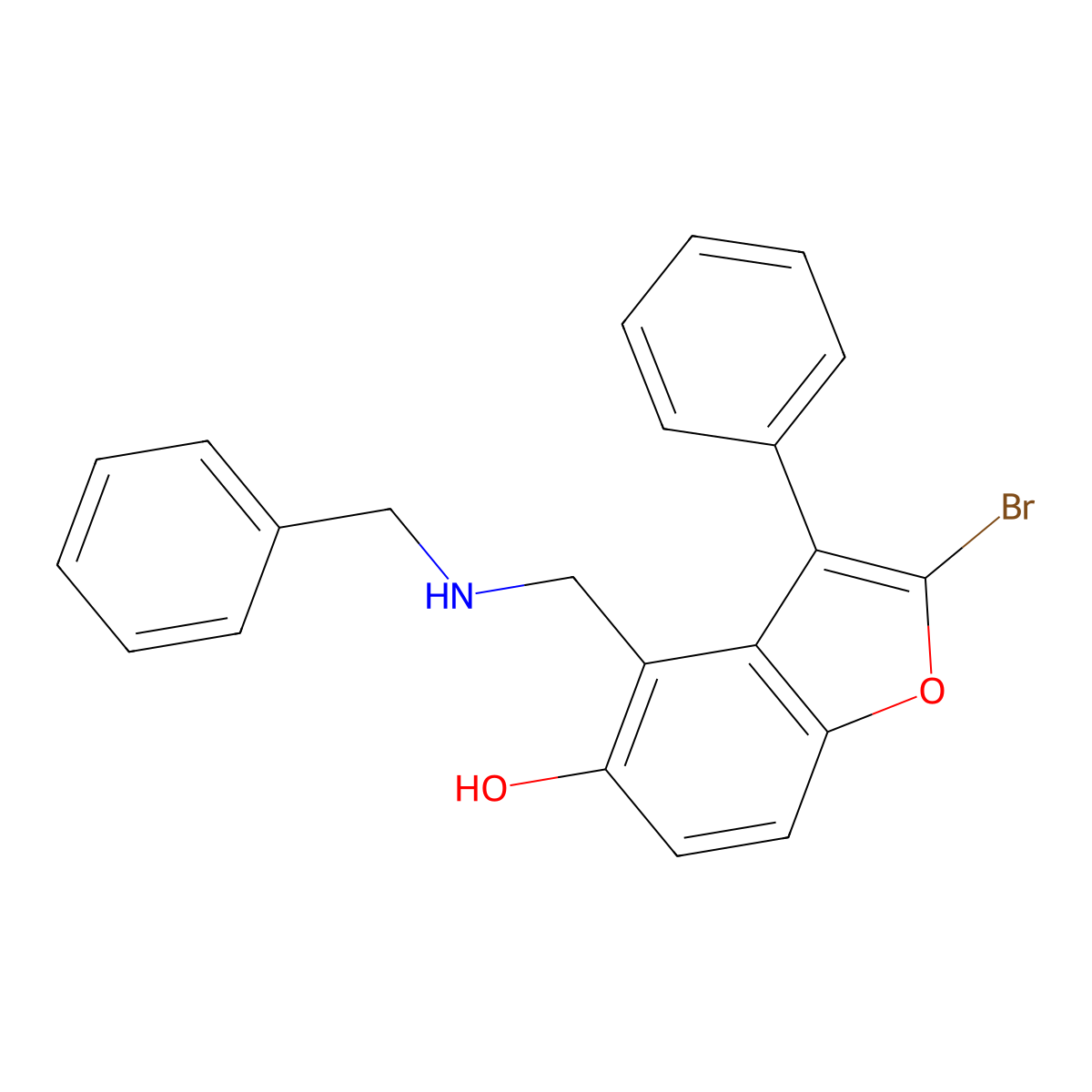 5-Benzofuranol, 4-(benzylaminomethyl)-2-bromo-3-phenyl- molecular structure, CAS 100347-62-4