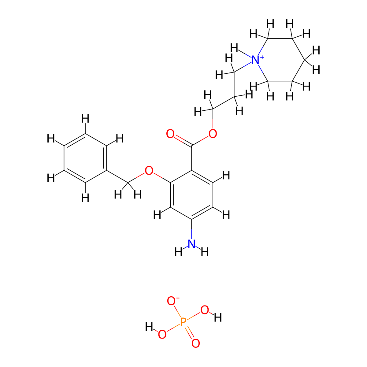 Benzoic acid, 4-amino-2-(benzyloxy)-, 3-piperidinopropyl ester, hydrogen phosphate molecular structure, CAS 100347-84-0