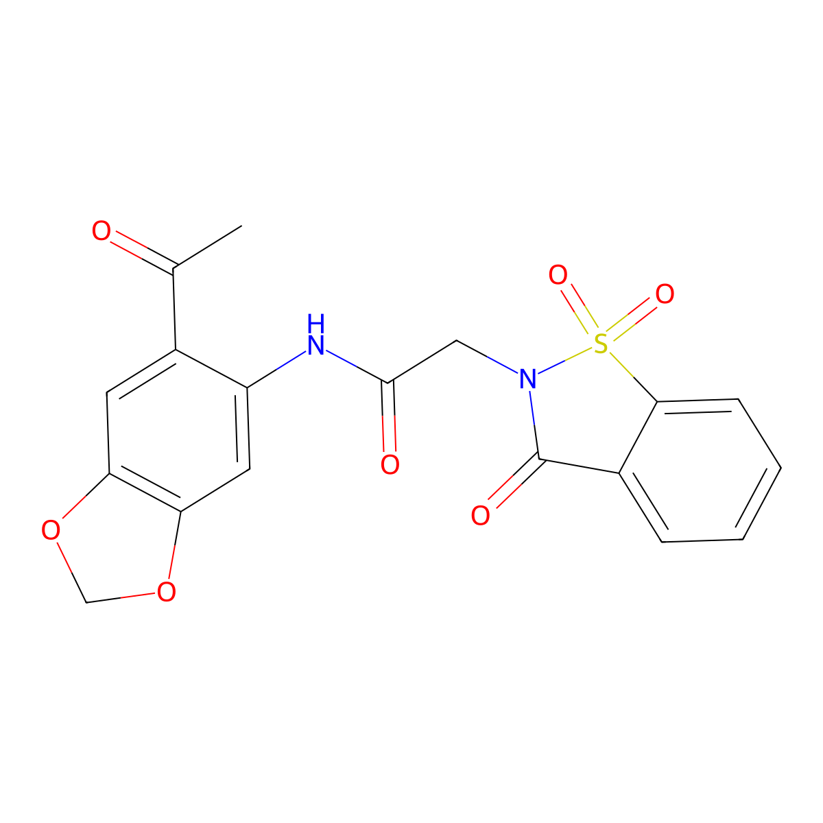 N-(6-acetyl-1,3-benzodioxol-5-yl)-2-(1,1,3-trioxo-1,2-benzothiazol-2-yl)acetamide molecular structure, CAS 1003517-52-9
