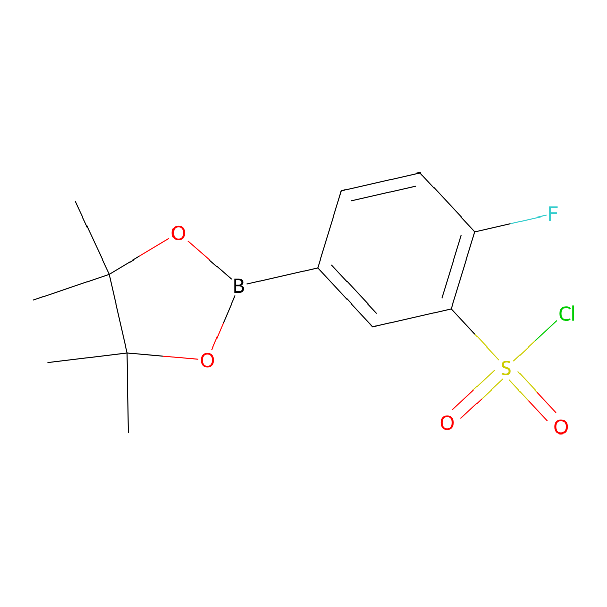 Benzenesulfonyl chloride, 2-fluoro-5-(4,4,5,5-tetramethyl-1,3,2-dioxaborolan-2-yl)- molecular structure, CAS 1003575-37-8