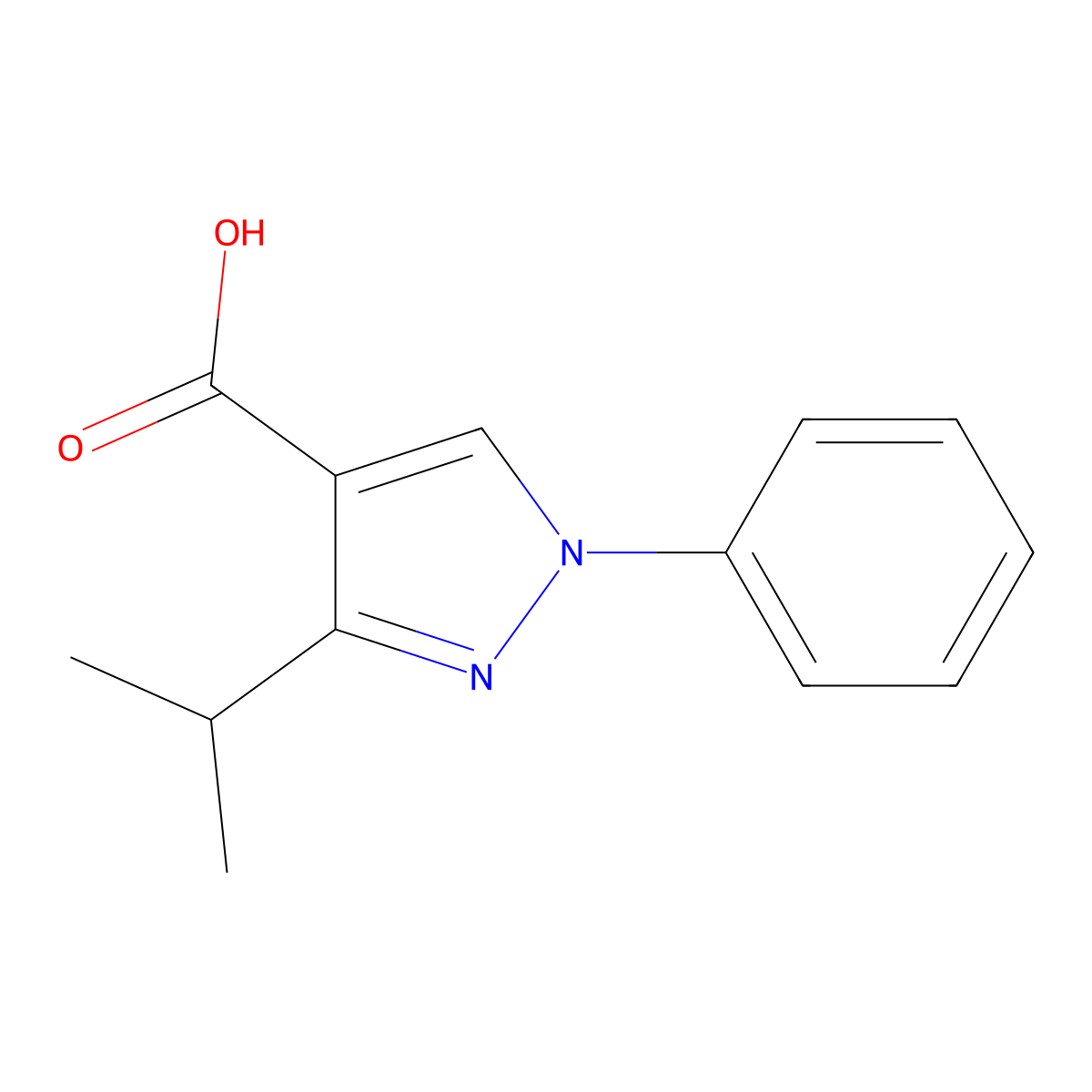1-phenyl-3-(propan-2-yl)-1H-pyrazole-4-carboxylic acid molecular structure, CAS 1003577-72-7