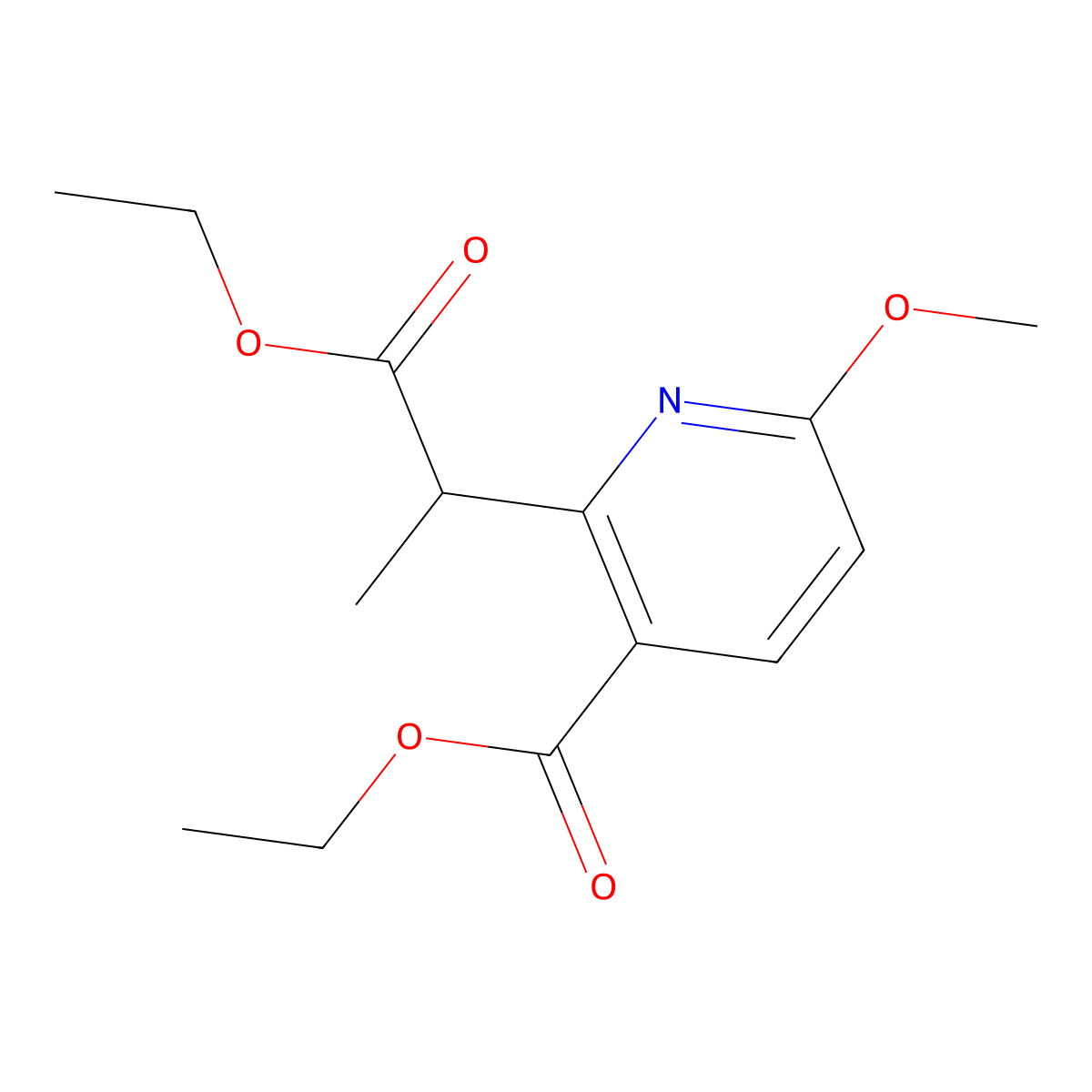 2-Pyridineacetic acid, 3-(ethoxycarbonyl)-6-methoxy-alpha-methyl-, ethyl ester molecular structure, CAS 1003589-78-3