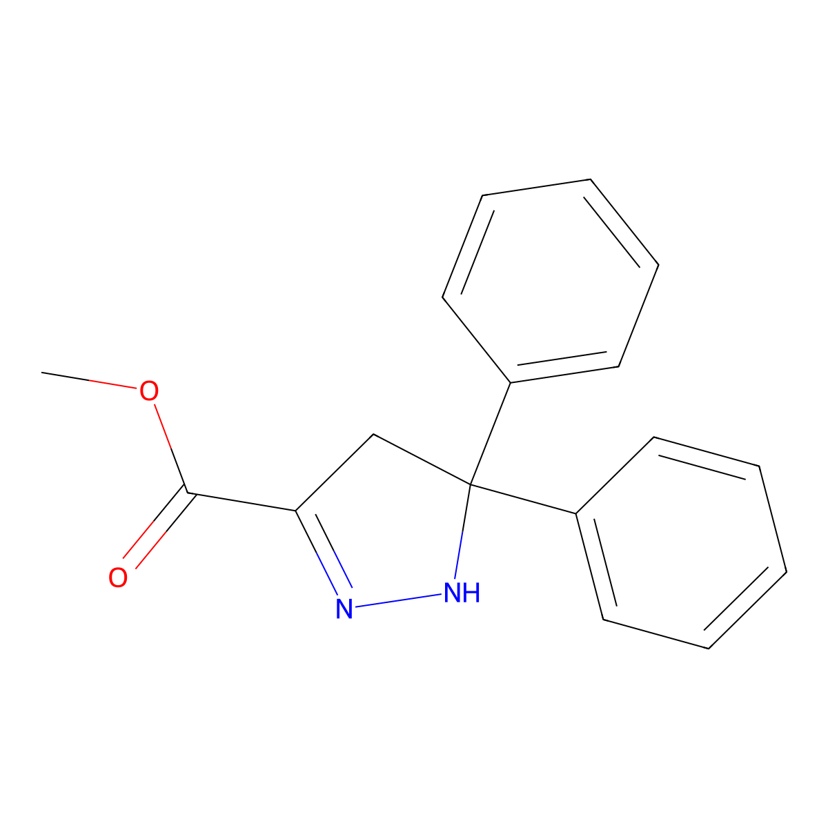methyl 5,5-diphenyl-4,5-dihydro-1H-pyrazole-3-carboxylate molecular structure, CAS 10036-81-4