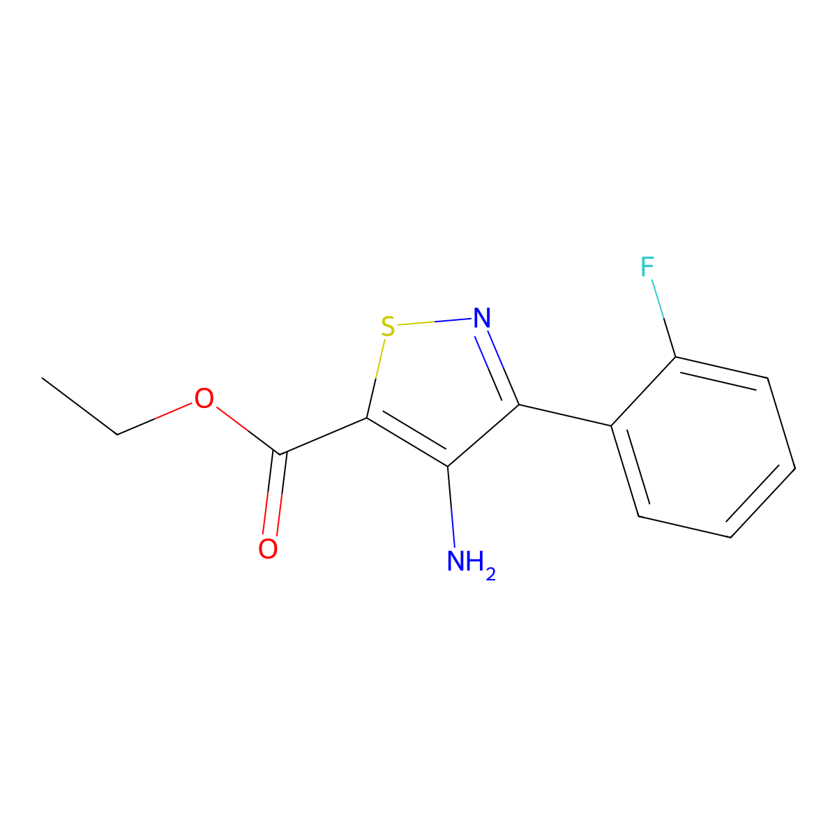 Ethyl 4-amino-3-(2-fluorophenyl)-1,2-thiazole-5-carboxylate molecular structure, CAS 100361-52-2
