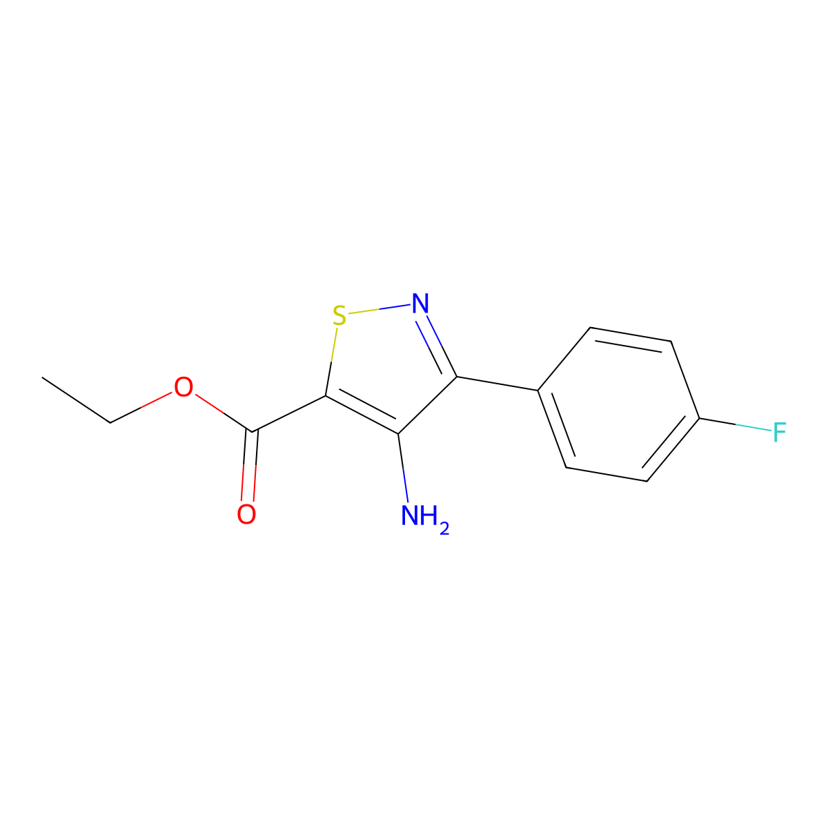 Ethyl 4-amino-3-(4-fluorophenyl)-1,2-thiazole-5-carboxylate molecular structure, CAS 100361-54-4