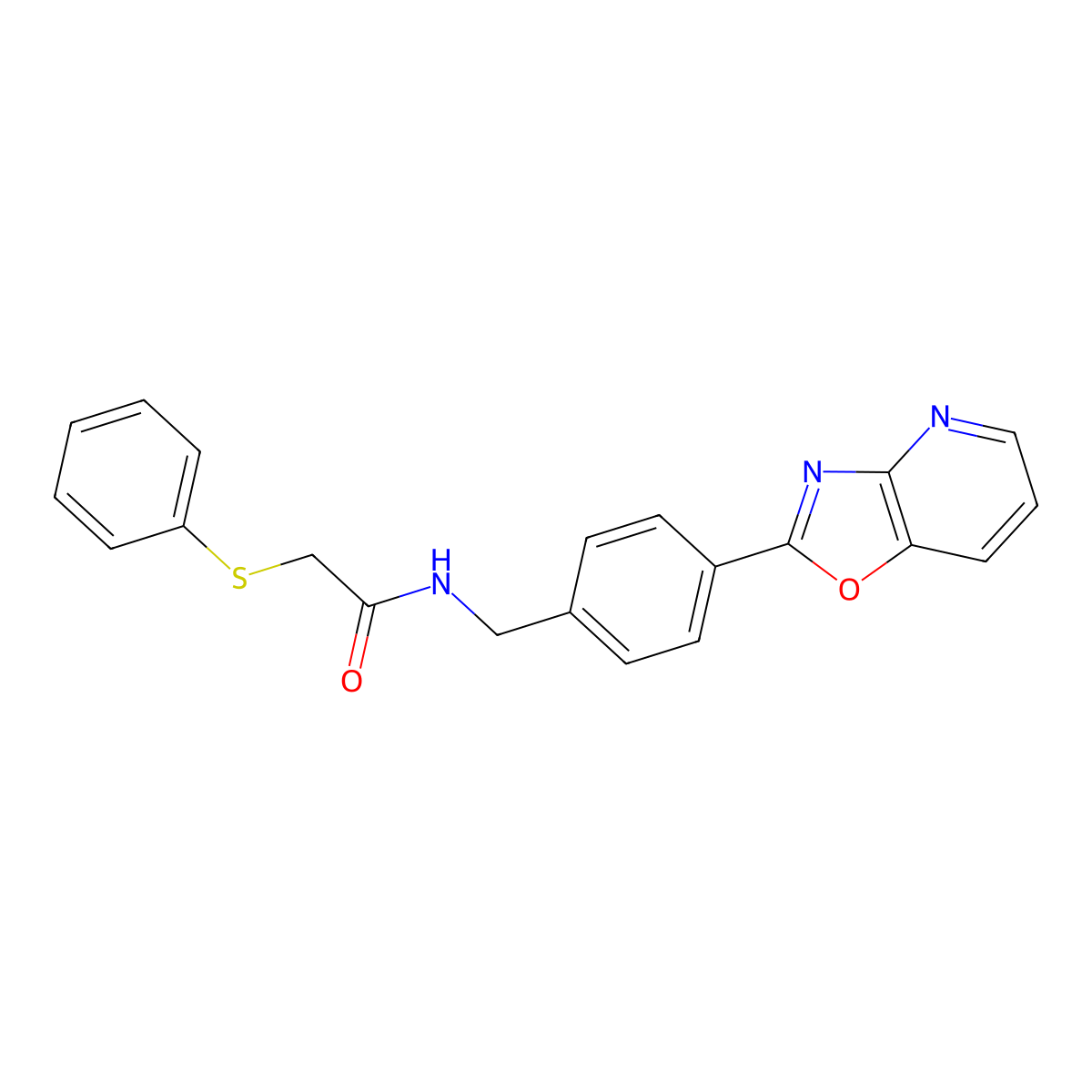 N-[4-([1,3]oxazolo[4,5-b]pyridin-2-yl)benzyl]-2-(phenylsulfanyl)acetamide molecular structure, CAS 1003665-90-4