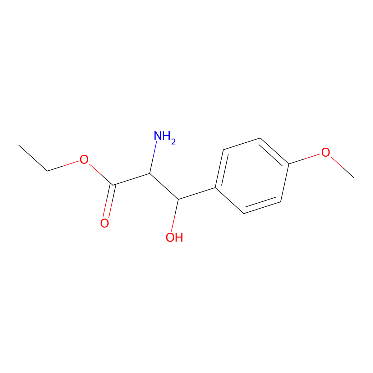 Ethyl 2-amino-3-hydroxy-3-(4-methoxyphenyl)propanoate molecular structure, CAS 100371-29-7