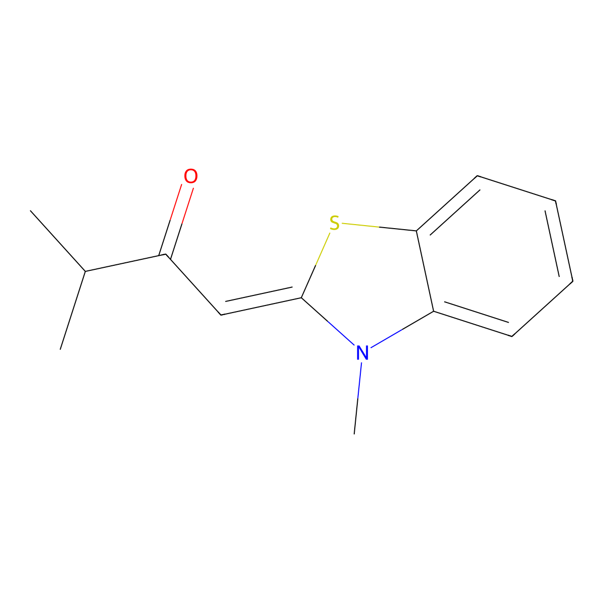 2-Butanone, 3-methyl-1-(3-methyl-2(3H)-benzothiazolylidene)- molecular structure, CAS 100371-89-9