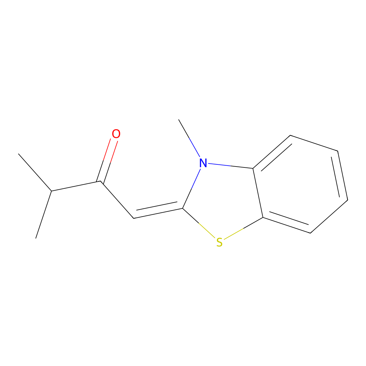 2-Butanone, 3-methyl-1-(3-methyl-2(3H)-benzothiazolylidene)- molecular structure, CAS 100371-89-9