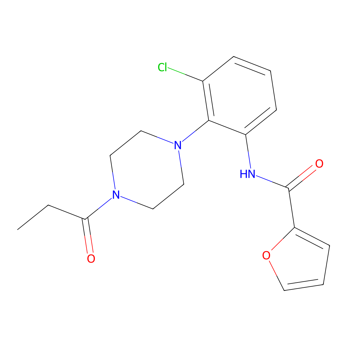 N-[3-chloro-2-(4-propanoylpiperazin-1-yl)phenyl]furan-2-carboxamide molecular structure, CAS 1003711-74-7