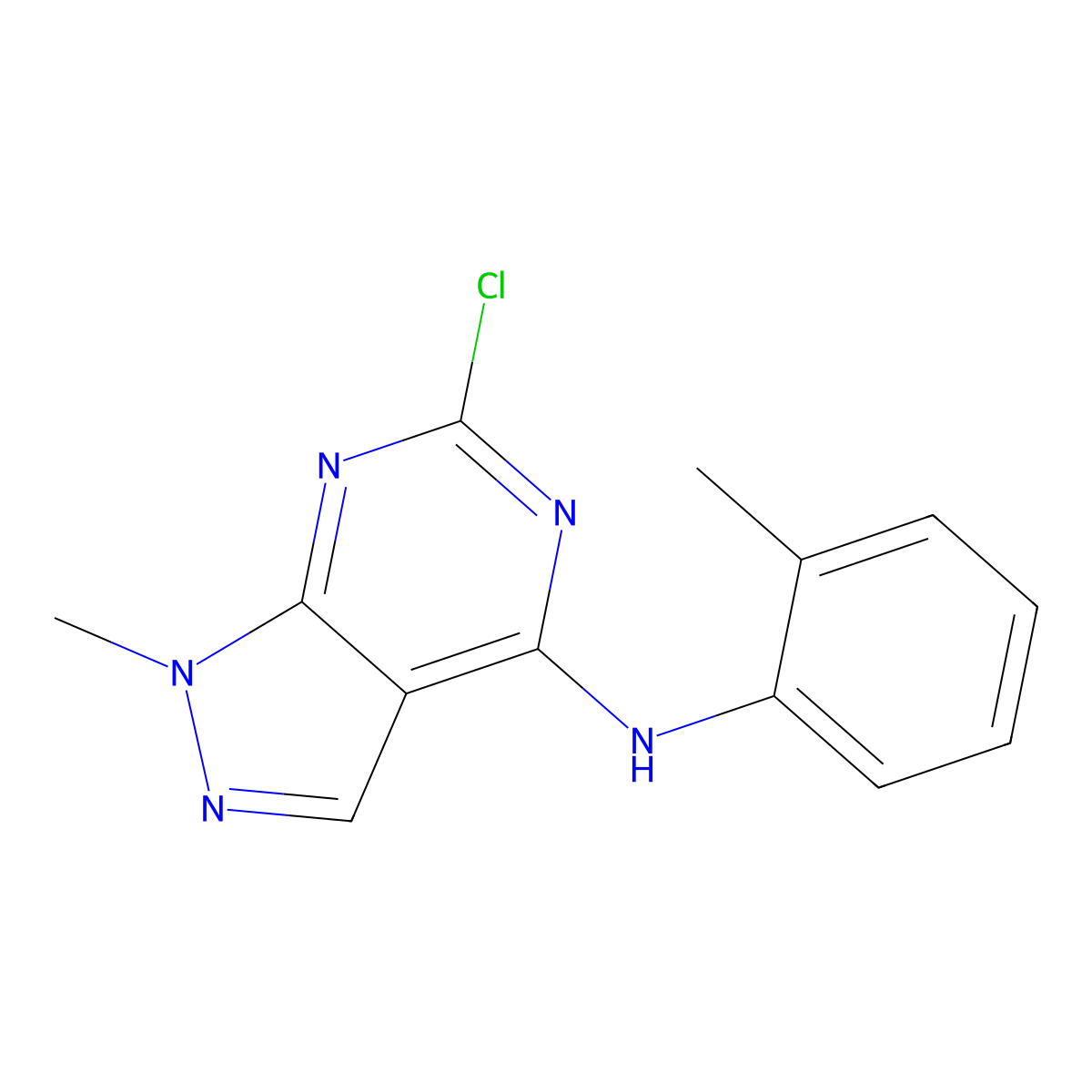 6-chloro-1-methyl-N-(2-methylphenyl)-1H-pyrazolo[3,4-d]pyrimidin-4-amine molecular structure, CAS 100376-17-8