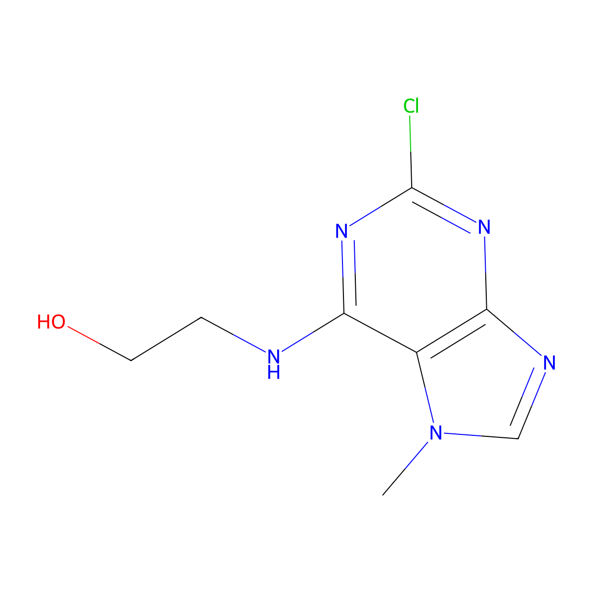 2-((2-Chloro-7-methyl-7H-purin-6-yl)amino)ethanol molecular structure, CAS 100376-77-0