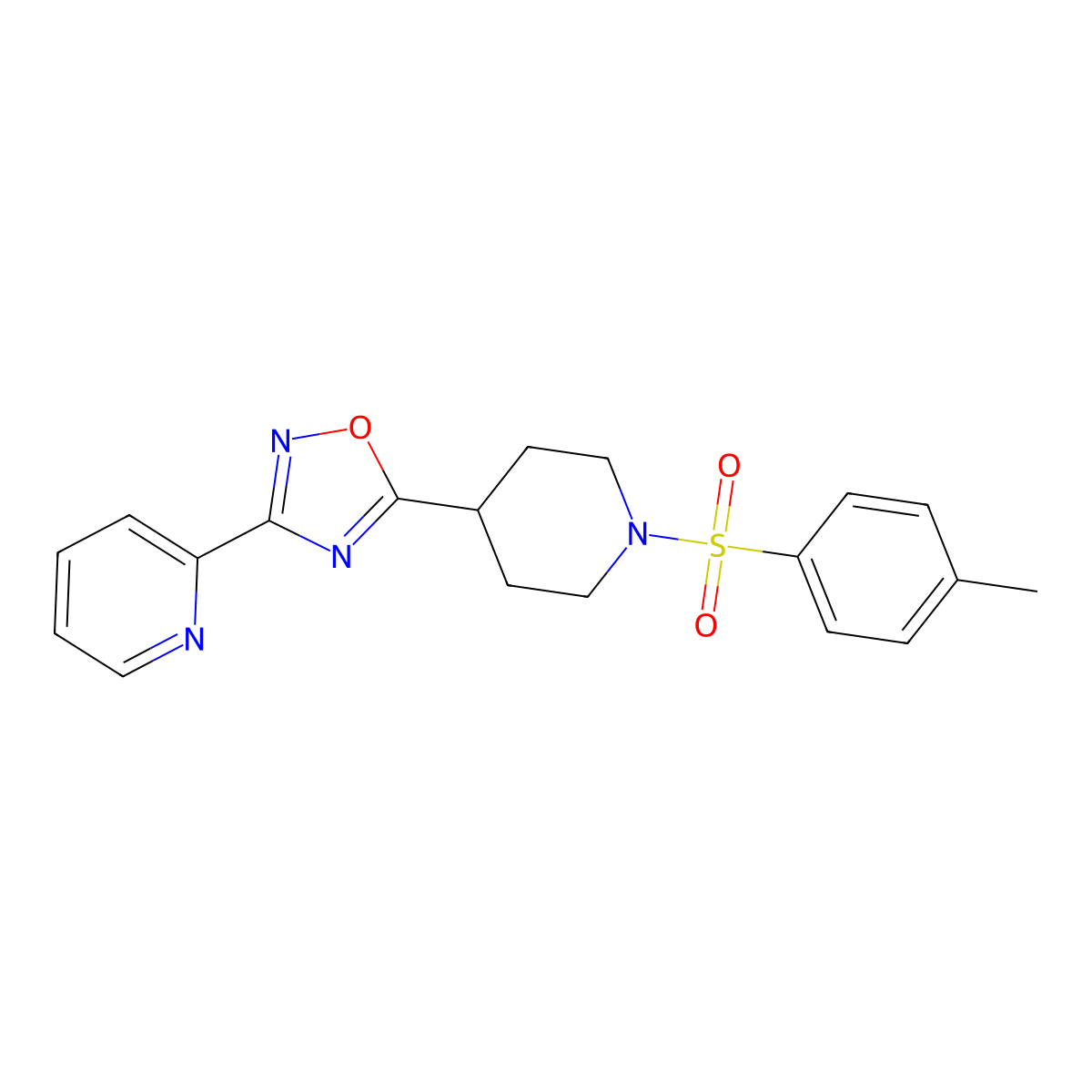 5-[1-(4-Methylphenyl)sulfonylpiperidin-4-yl]-3-pyridin-2-yl-1,2,4-oxadiazole molecular structure, CAS 1003787-29-8