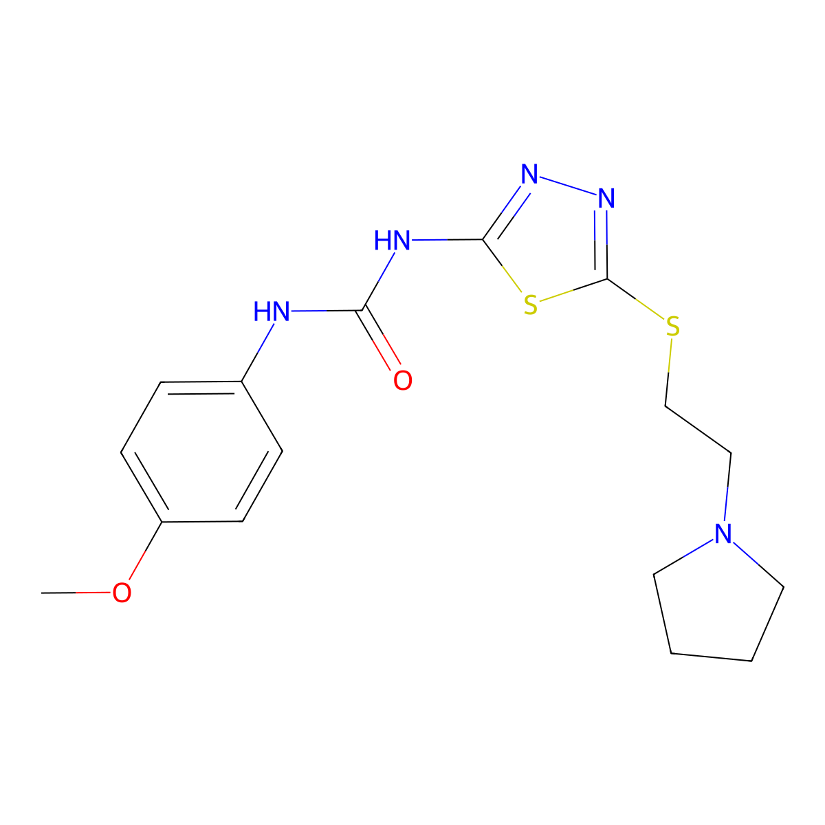 1-(4-Methoxyphenyl)-3-(5-((2-(pyrrolidin-1-yl)ethyl)thio)-1,3,4-thiadiazol-2-yl)urea molecular structure, CAS 1003806-20-9