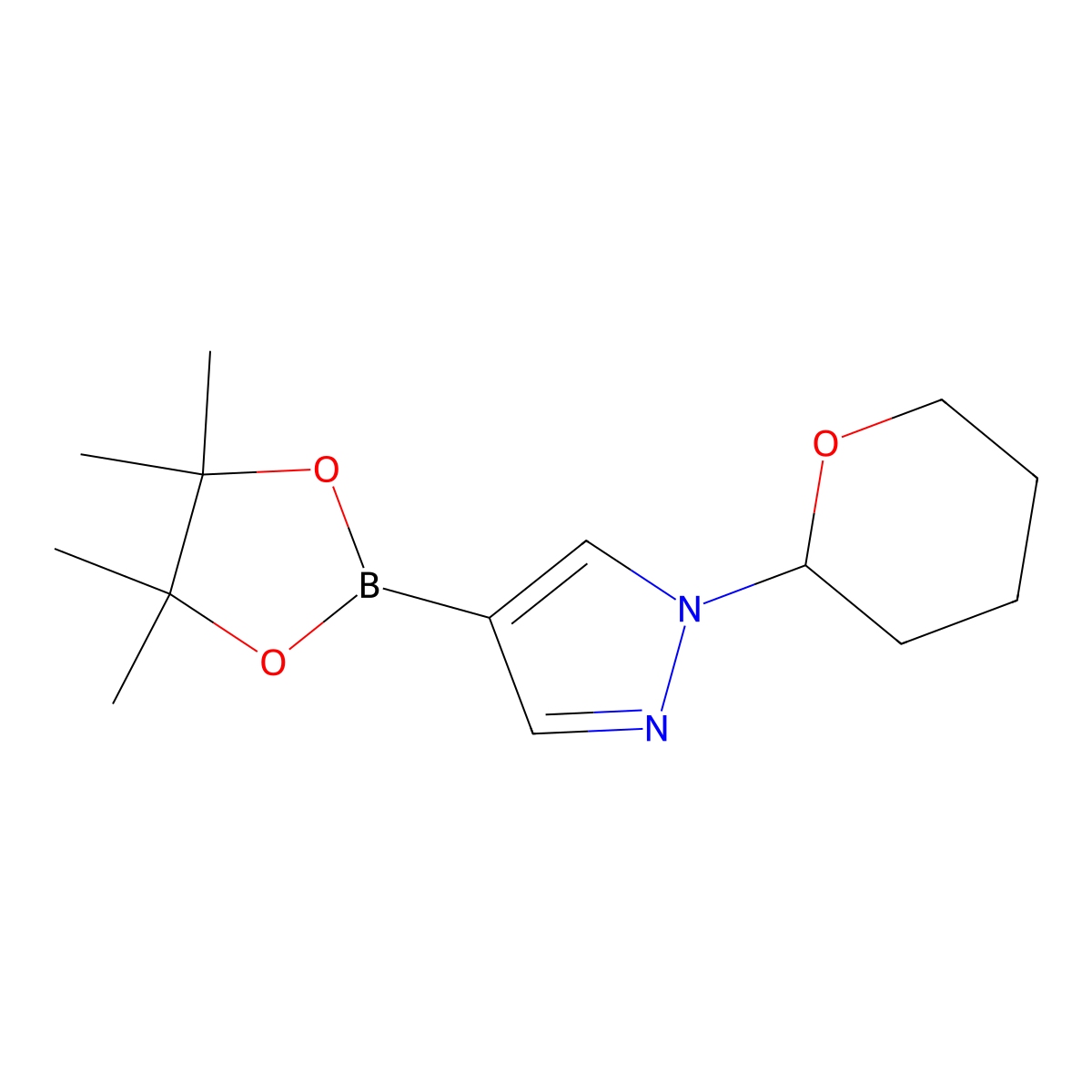 1-(oxan-2-yl)-4-(4,4,5,5-tetramethyl-1,3,2-dioxaborolan-2-yl)-1H-pyrazole molecular structure, CAS 1003846-21-6