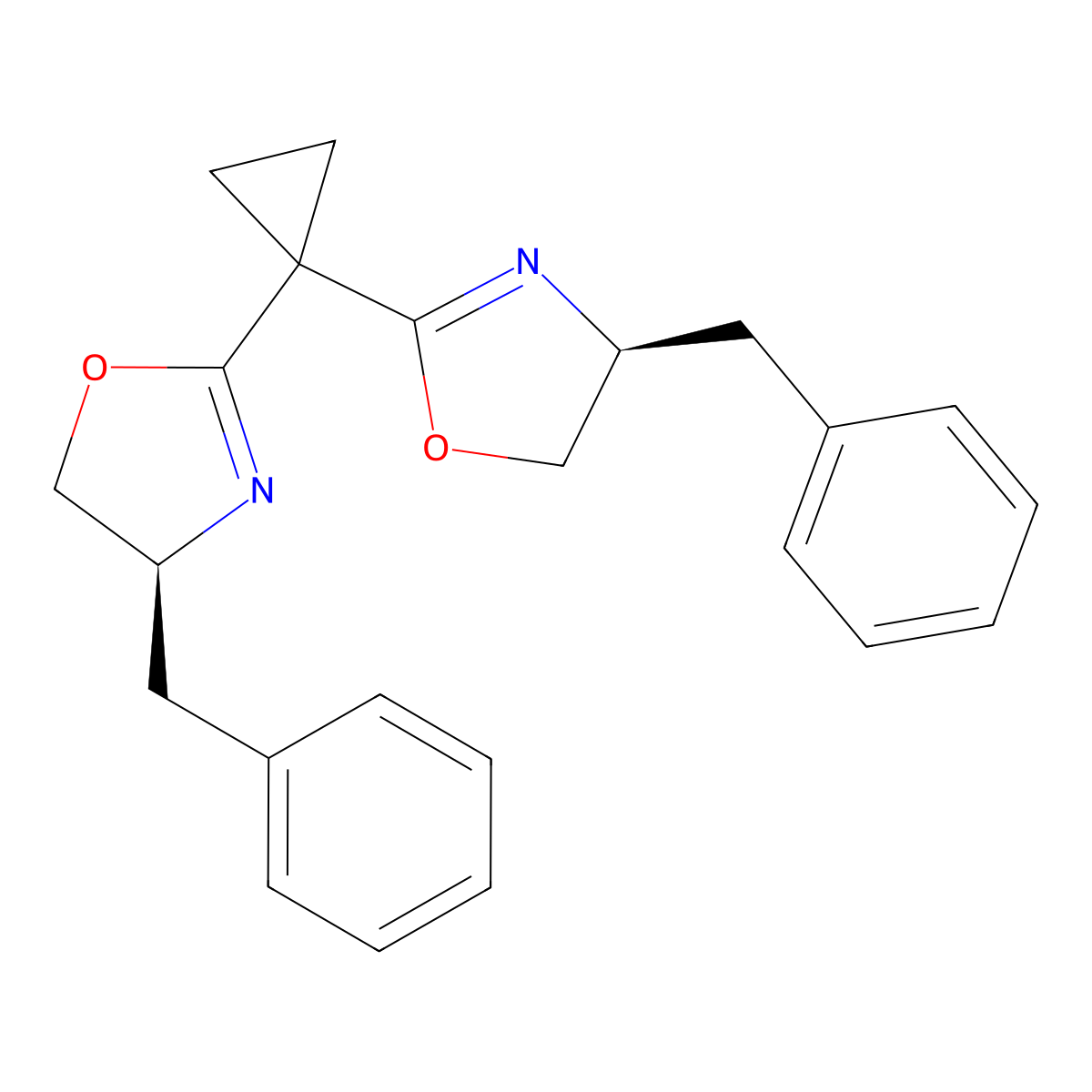 (4S,4'S)-2,2'-(Cyclopropane-1,1-diyl)bis(4-benzyl-4,5-dihydrooxazole) molecular structure, CAS 1003886-01-8