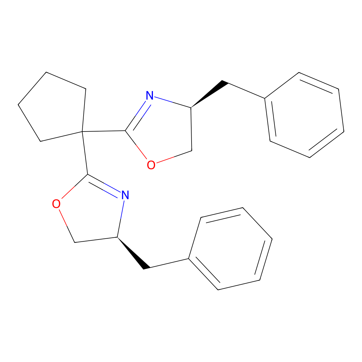 (4S,4'S)-2,2'-(Cyclopentane-1,1-diyl)bis(4-benzyl-4,5-dihydrooxazole) molecular structure, CAS 1003886-05-2