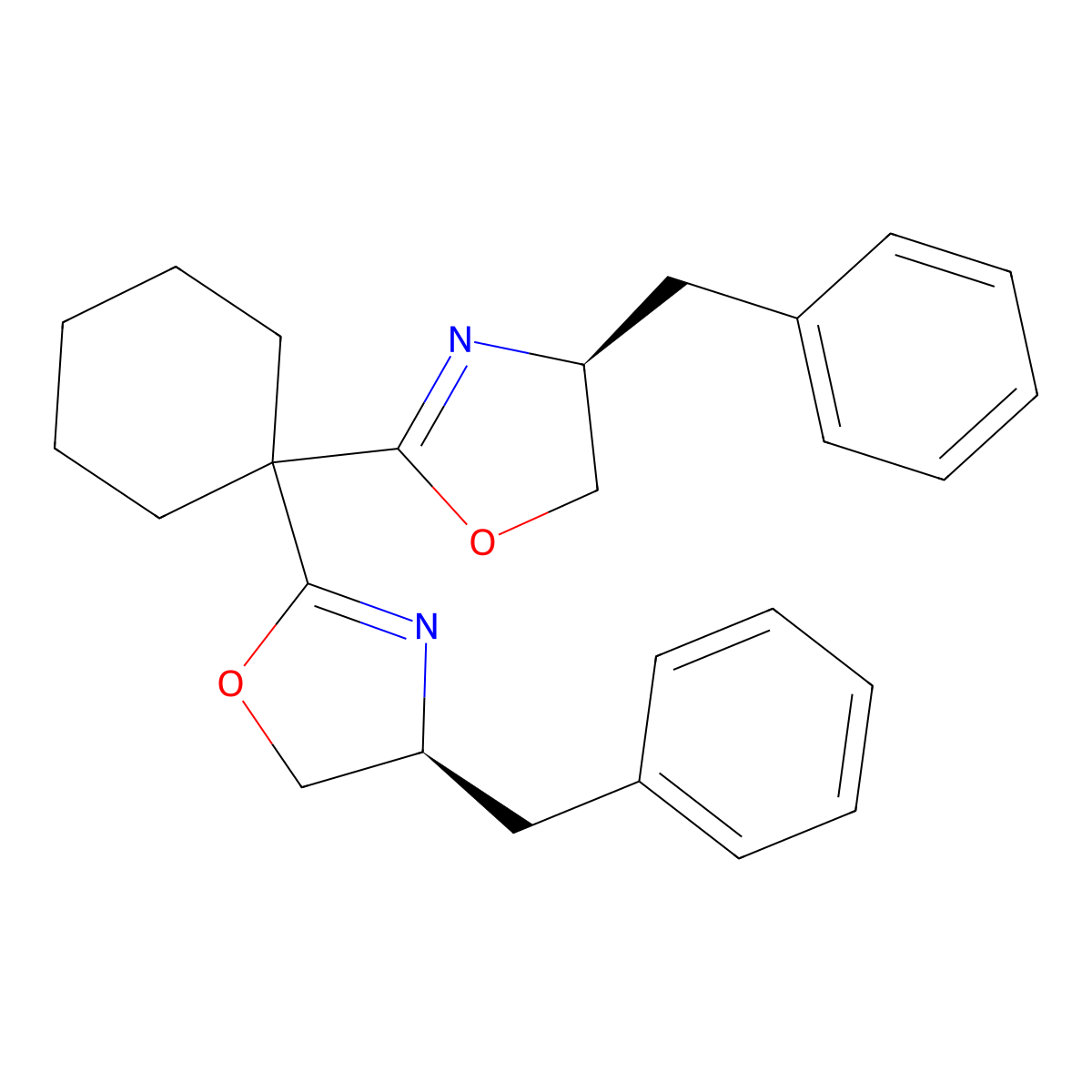 (4S,4'S)-2,2'-(Cyclohexane-1,1-diyl)bis(4-benzyl-4,5-dihydrooxazole) molecular structure, CAS 1003886-07-4