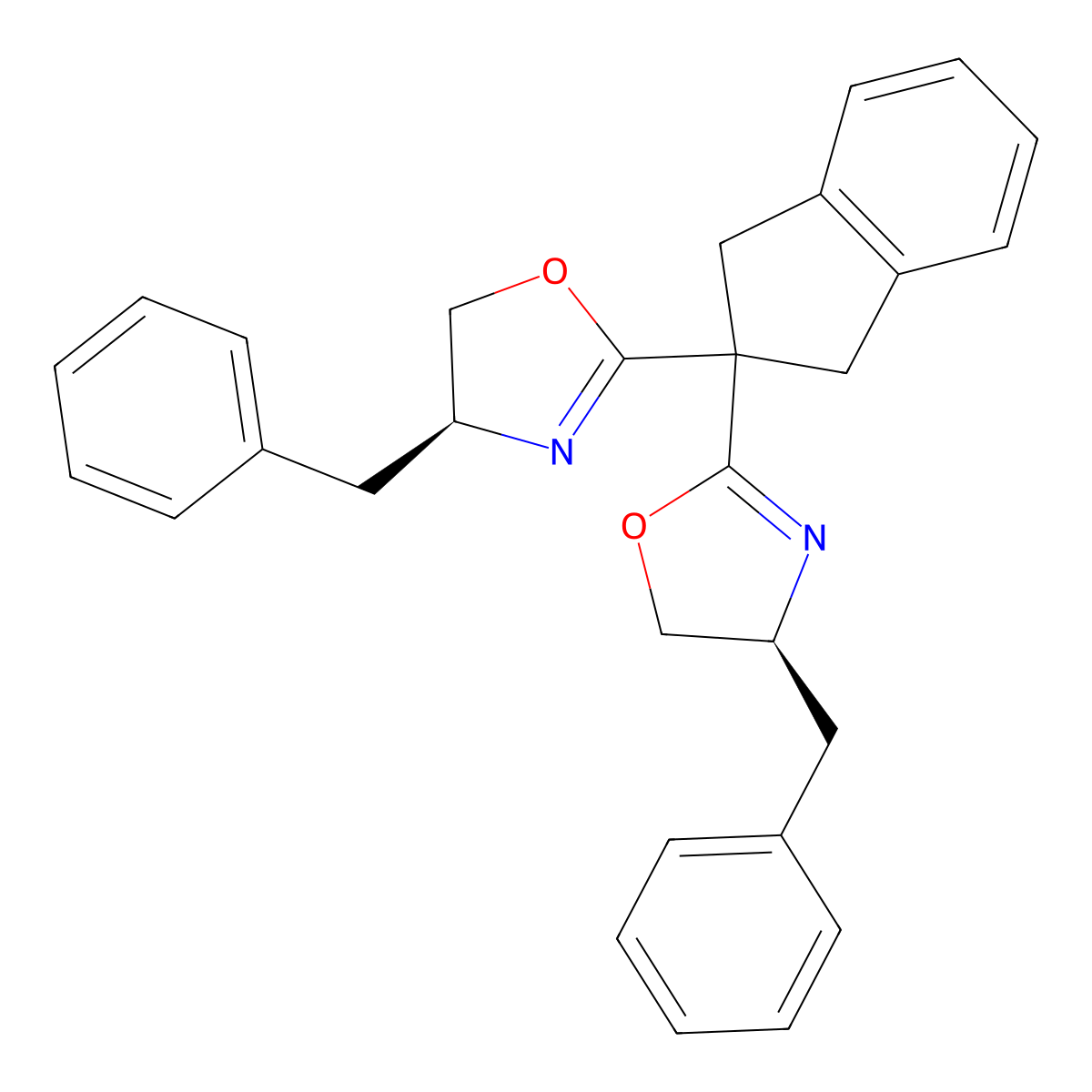 (4S,4'S)-2,2'-(2,3-Dihydro-1H-indene-2,2-diyl)bis(4-benzyl-4,5-dihydrooxazole) molecular structure, CAS 1003886-09-6
