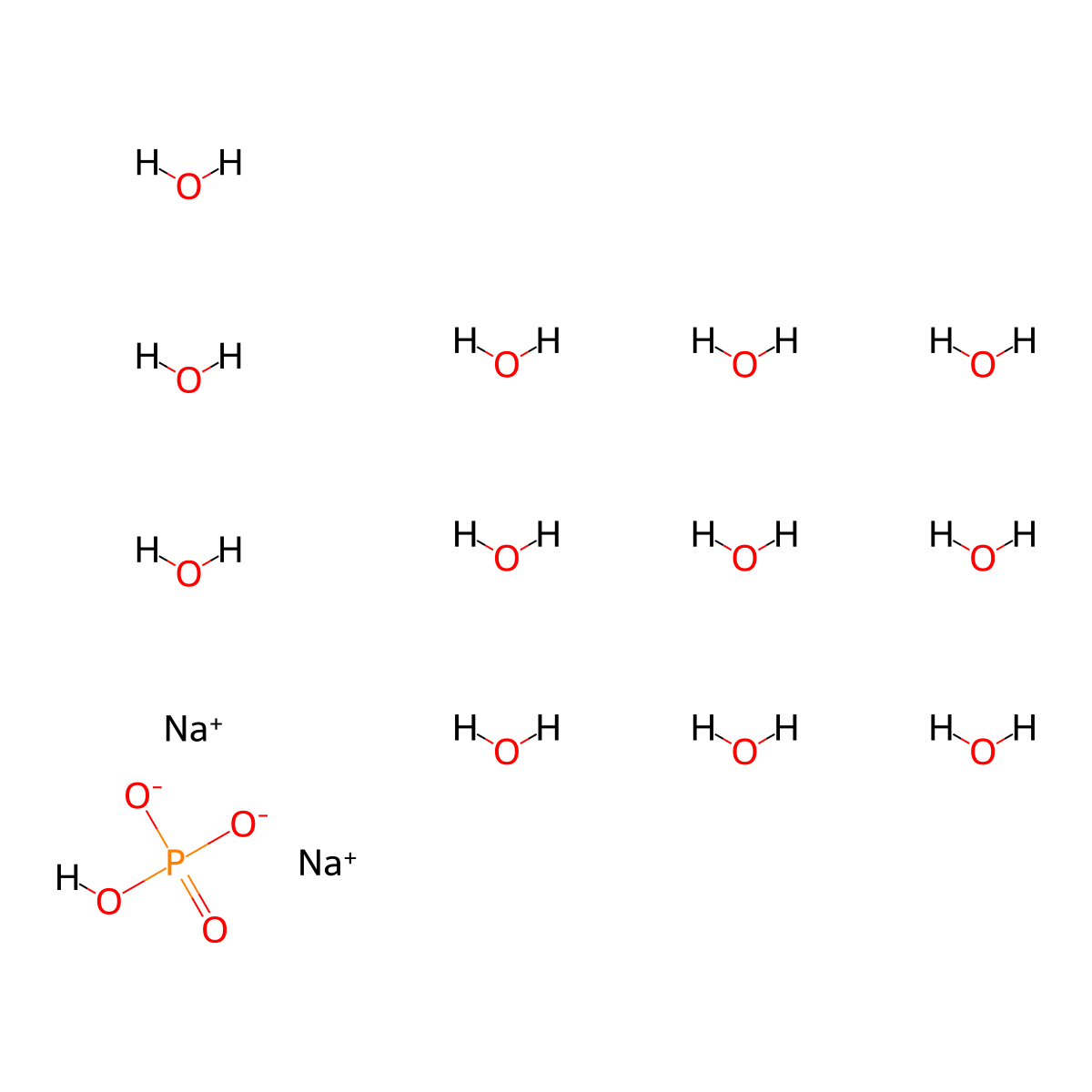 Phosphoric acid, disodium salt, dodecahydrate molecular structure, CAS 10039-32-4
