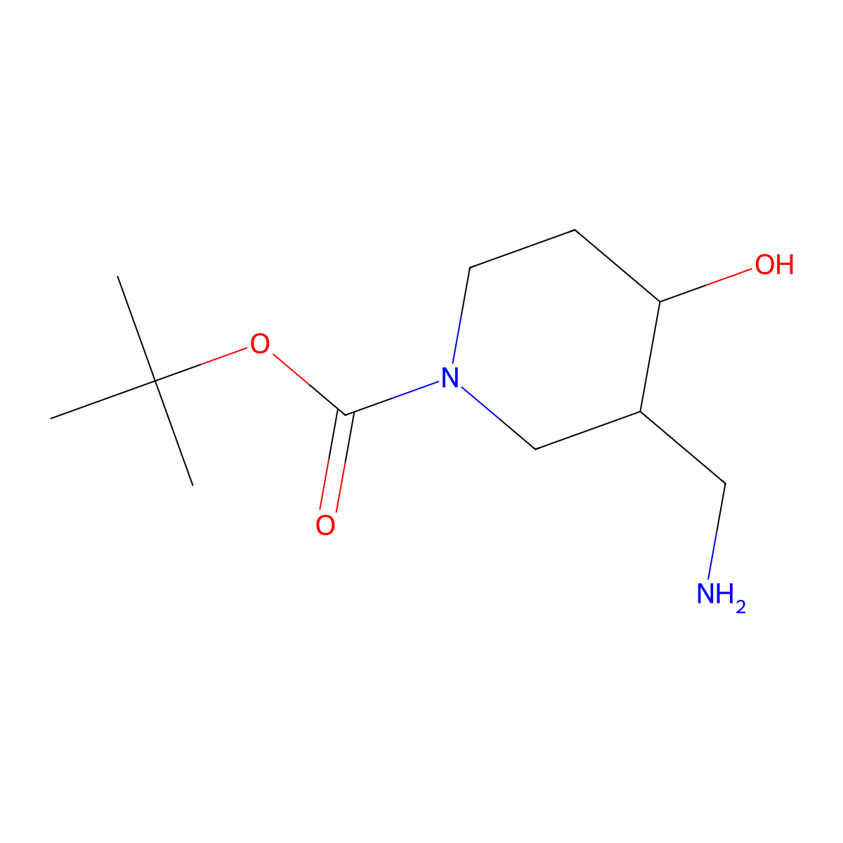 Tert-butyl 3-(aminomethyl)-4-hydroxypiperidine-1-carboxylate molecular structure, CAS 1003946-20-0