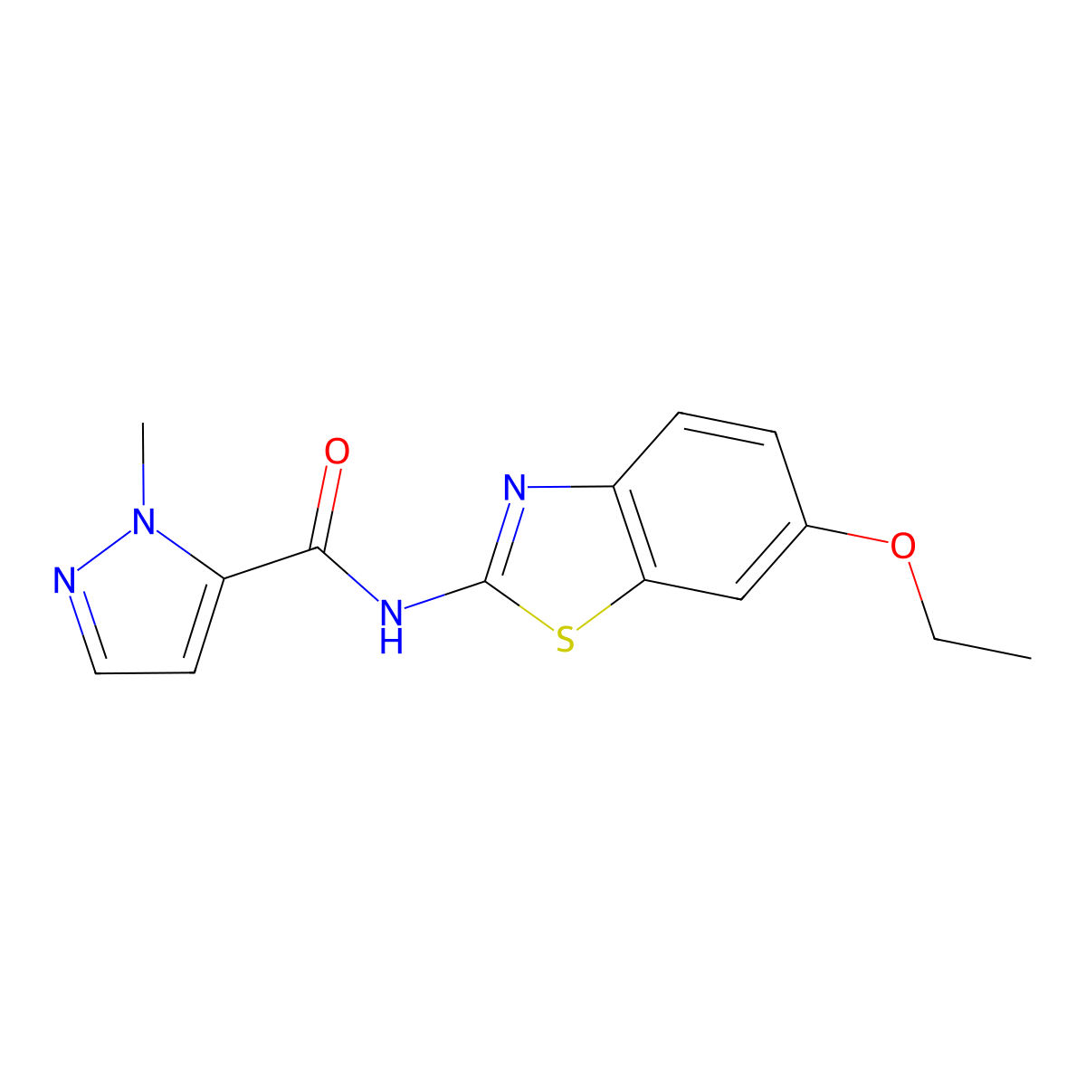 N-(6-ethoxy-1,3-benzothiazol-2-yl)-1-methyl-1H-pyrazole-5-carboxamide molecular structure, CAS 1003987-71-0