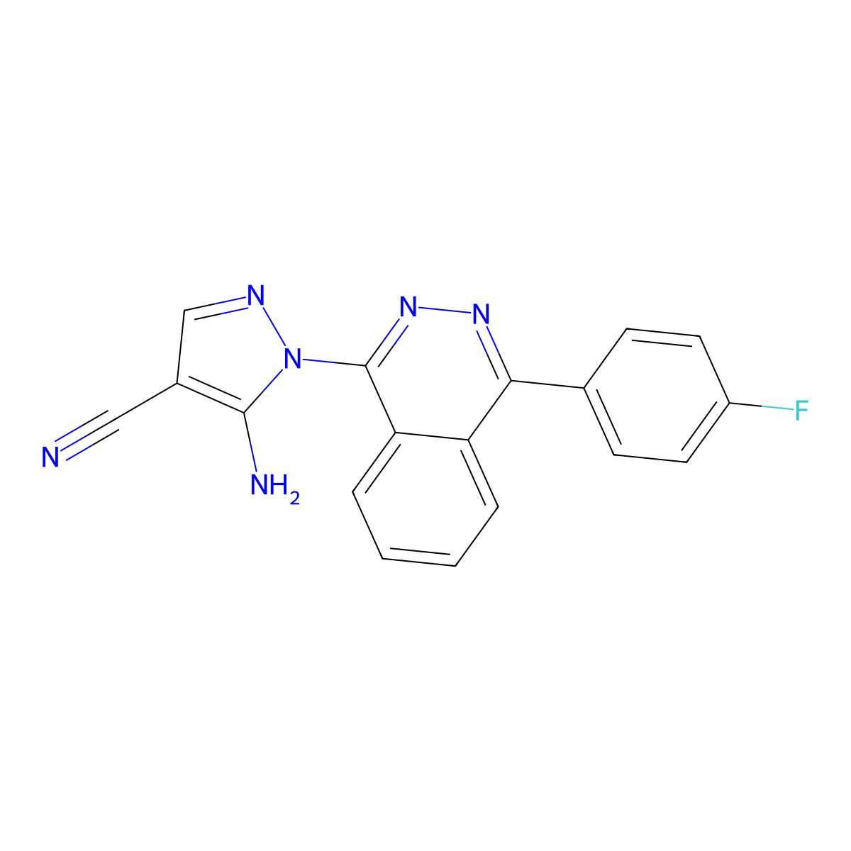 5-amino-1-(4-(4-fluorophenyl)phthalazin-1-yl)-1H-pyrazole-4-carbonitrile molecular structure, CAS 1003987-80-1