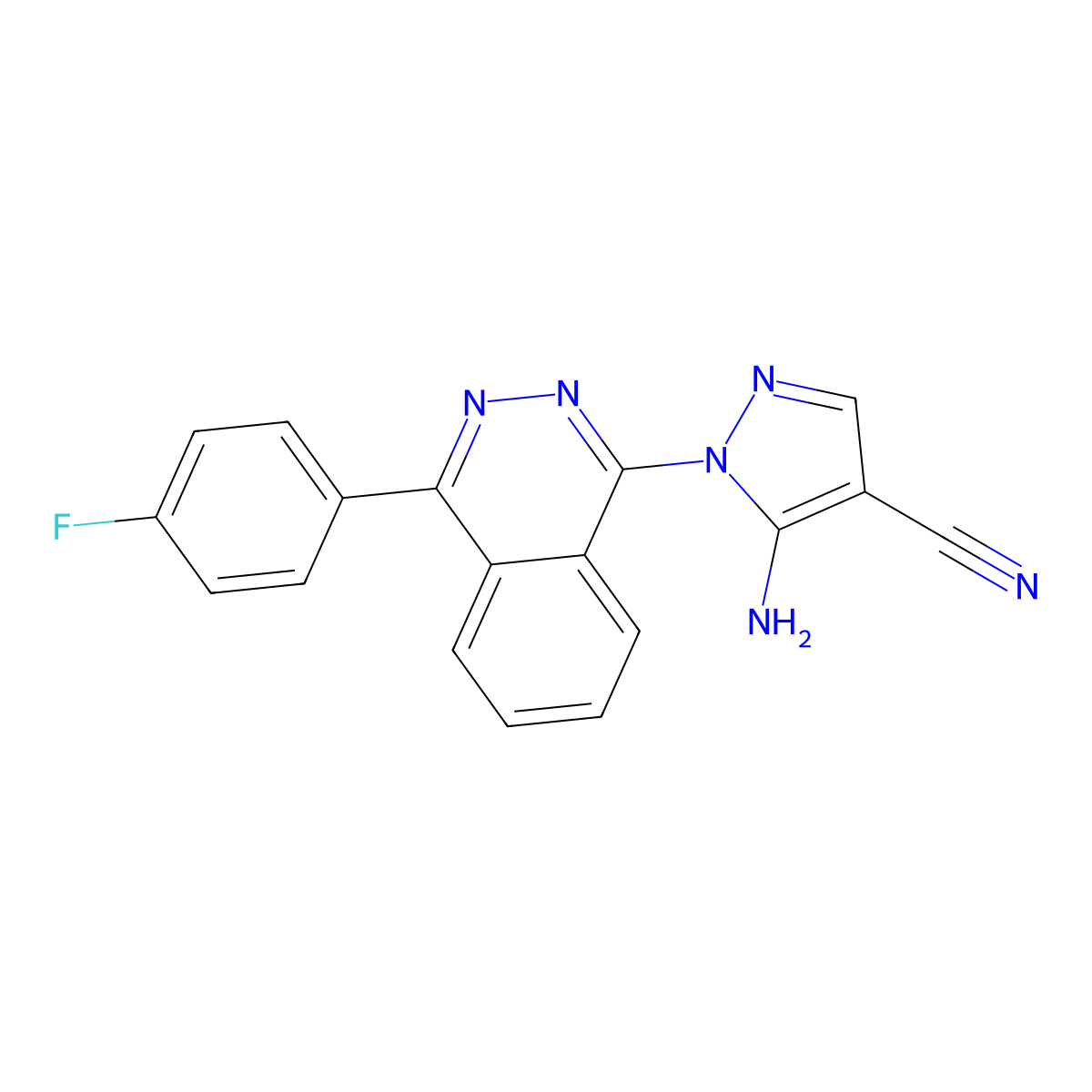 5-amino-1-(4-(4-fluorophenyl)phthalazin-1-yl)-1H-pyrazole-4-carbonitrile molecular structure, CAS 1003987-80-1