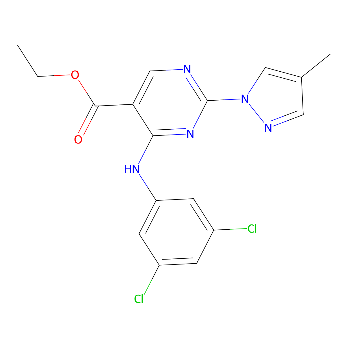 ethyl 4-[(3,5-dichlorophenyl)amino]-2-(4-methyl-1H-pyrazol-1-yl)pyrimidine-5-carboxylate molecular structure, CAS 1003988-71-3