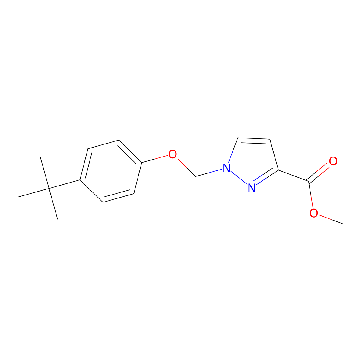 Methyl 1-((4-(tert-butyl)phenoxy)methyl)-1H-pyrazole-3-carboxylate molecular structure, CAS 1003988-79-1