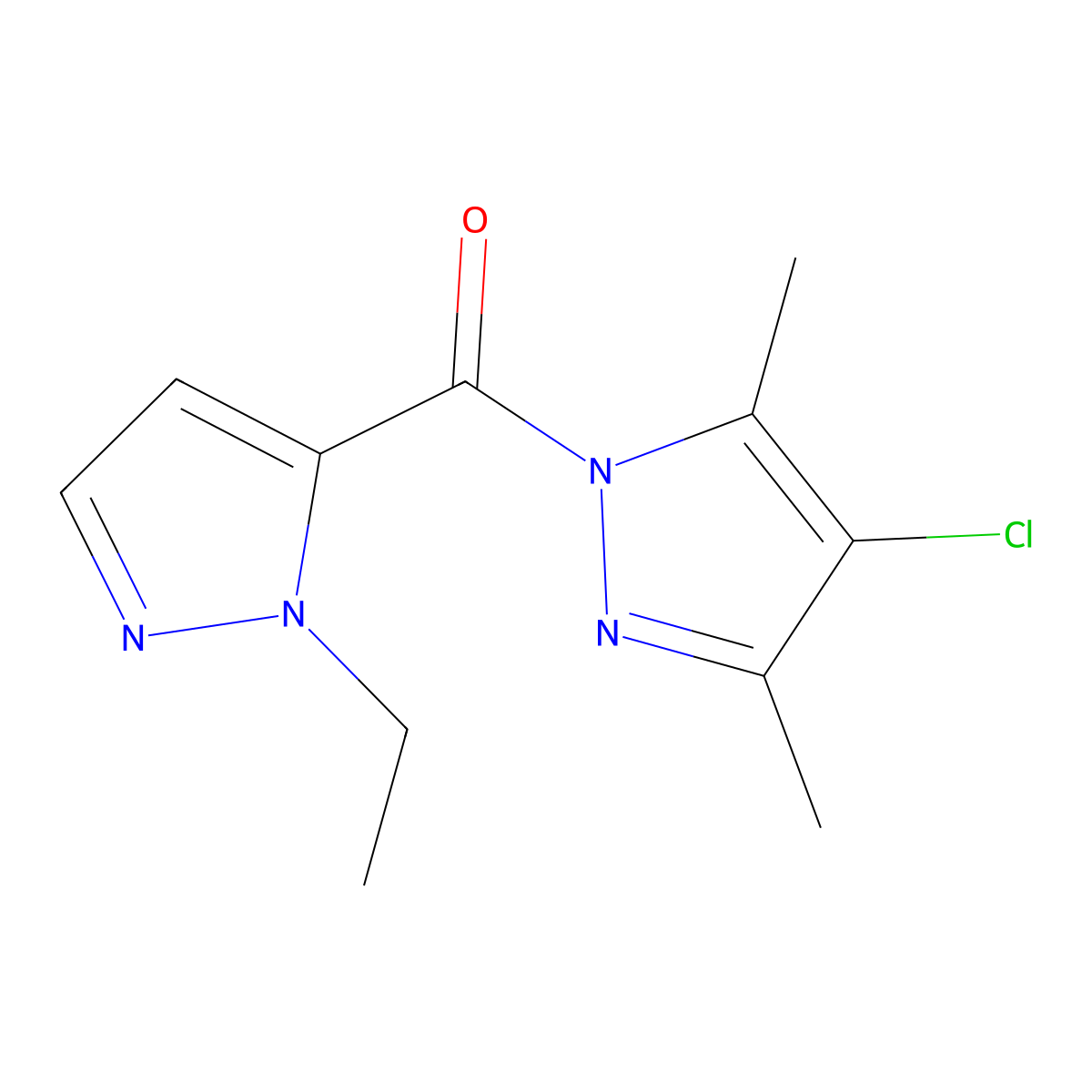 (4-Chloro-3,5-dimethyl-1H-pyrazol-1-yl)(1-ethyl-1H-pyrazol-5-yl)methanone molecular structure, CAS 1003989-07-8
