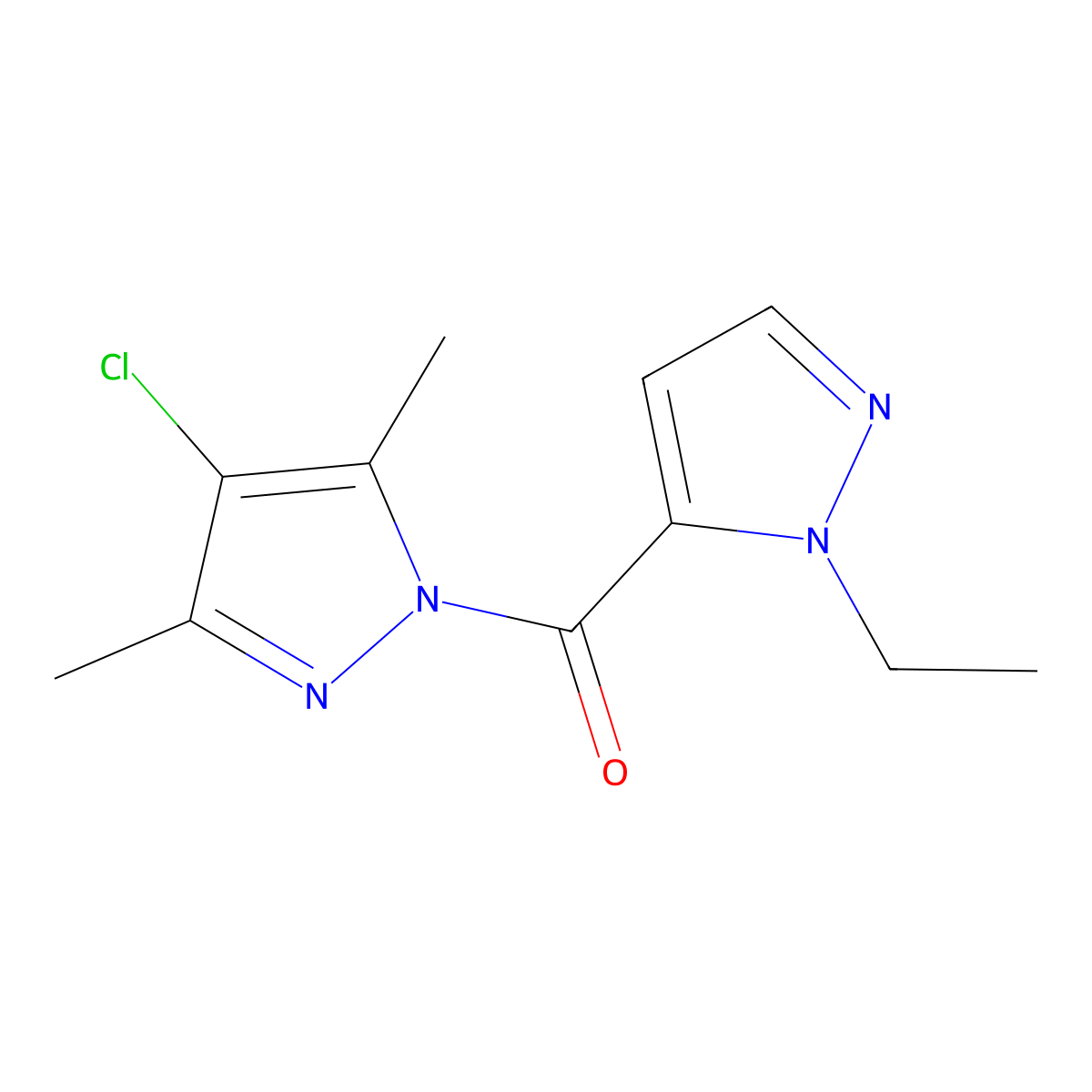(4-Chloro-3,5-dimethyl-1H-pyrazol-1-yl)(1-ethyl-1H-pyrazol-5-yl)methanone molecular structure, CAS 1003989-07-8